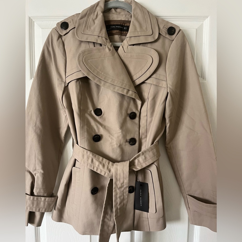 Zara Tan/Khaki Cotton Mini Trench Coat, NWT